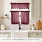 Burgundy Small Sheer Curtains 2 Panels Set, Kitchen Curtains 36 Inch Length - Image 2