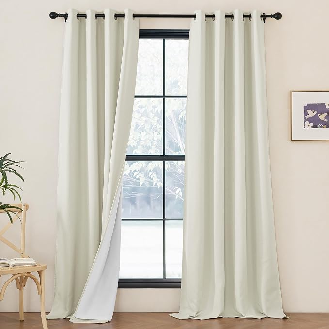 NICETOWN Faux Linen 100% Blackout 90 inch Curtains, W52 x L90, 2 Panels by NICETOWN