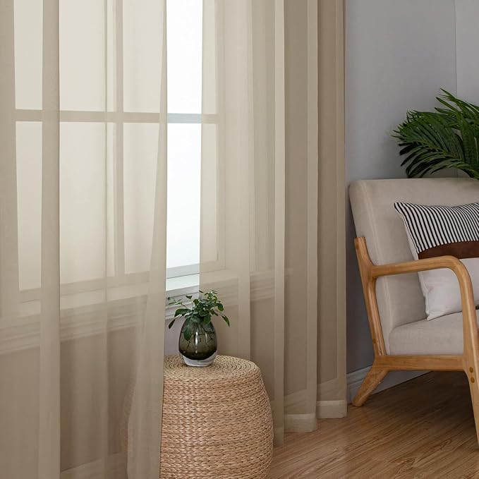 Aiyufeng Taupe Sheer Curtains 54 Inches Long 2 Panels Set, Semi Transparent - Image 2