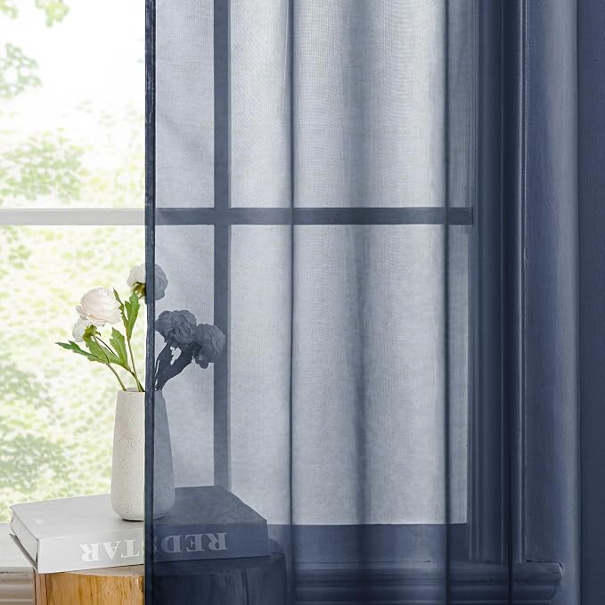 MIULEE 2 Panels Navy Blue Sheer Curtains 84 inches Long Window Curtains Rod - Image 5