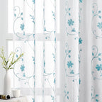 HOMEIDEAS White and Blue Embroidered Floral Sheer Curtains 84 Inches Long 2 by HOMEIDEAS