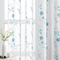 HOMEIDEAS White and Blue Embroidered Floral Sheer Curtains 63 Inch Length 2 by HOMEIDEAS