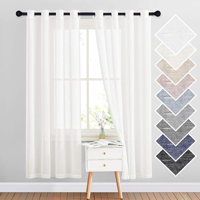 NICETOWN Linen Curtains Semi Sheer Bedroom Window Curtains, Grommet Casual 72" - Image 2