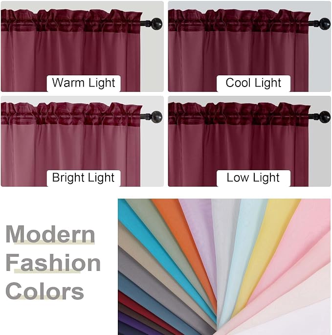 Burgundy Sheer Curtain for Bedroom Living Room 78 Inches Long 2 Panels Set - Image 7