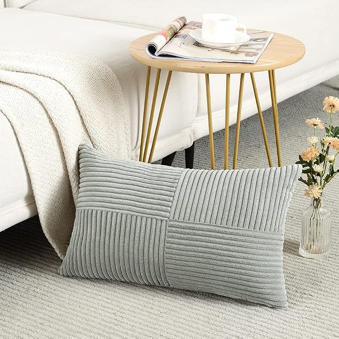 Fancy Homi 2 Packs Grey Lumbar Decorative Throw Pillow Covers 12x20 Inch - Image 2