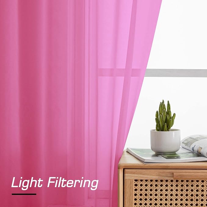 Simplebrand Hot Pink Short Sheer Curtains 45 Inch Length - Image 5