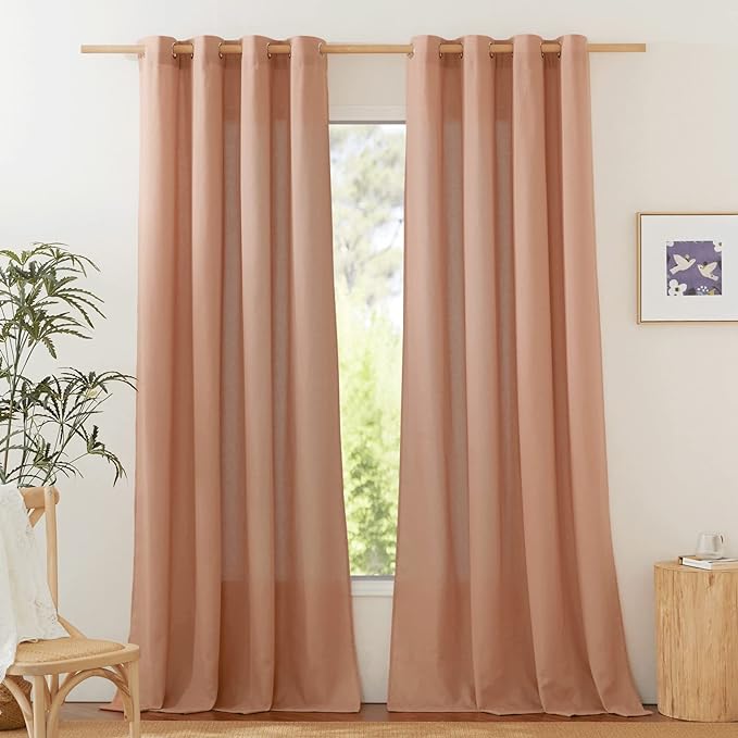 NICETOWN Linen Flax Semi Sheer Curtains 92" Length, Grommet Window Treatments by NICETOWN