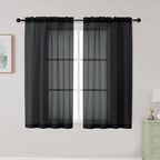 Black Sheer Curtains for Bedroom Living Room 45 Inch Length 2 Panels, Soft Airy by WelvetBLK