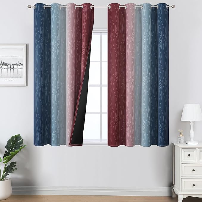 Estelar Textiler Navy Blue and Burgundy Red Ombre Blackout Curtains 54 Inch by ESTELARTEXTILER