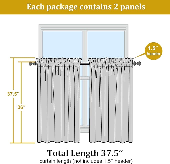 OWENIE Short Sheer Curtains 36 Inches 2 Panels Set - Image 3