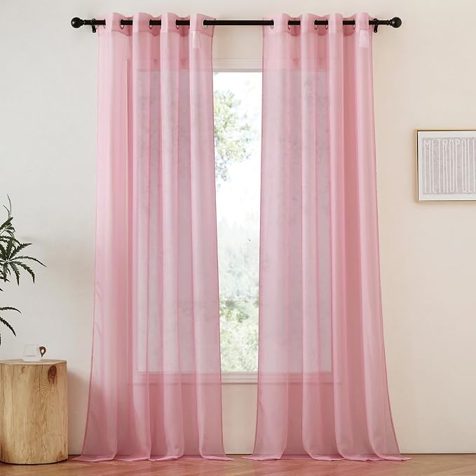 NICETOWN Pink Sheer Curtains for Living Room, Grommet Lightweight Gauzy by NICETOWN