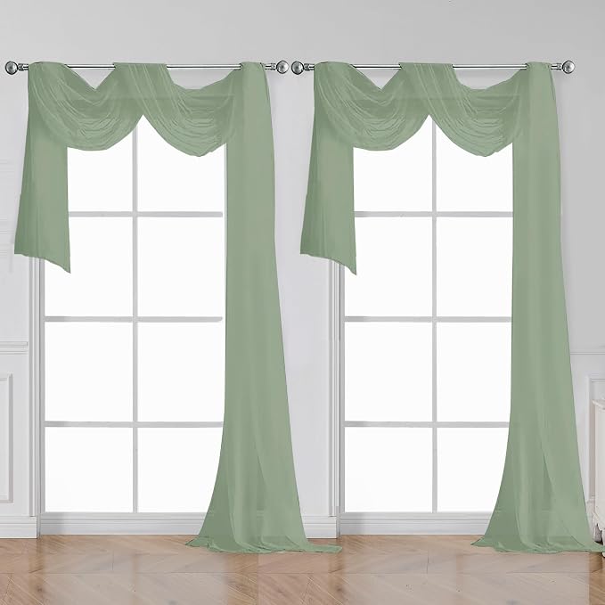 OWENIE Sage Sheer Curtains 144 inch Extra Long, Elegant and Airy Drapes by OWENIE