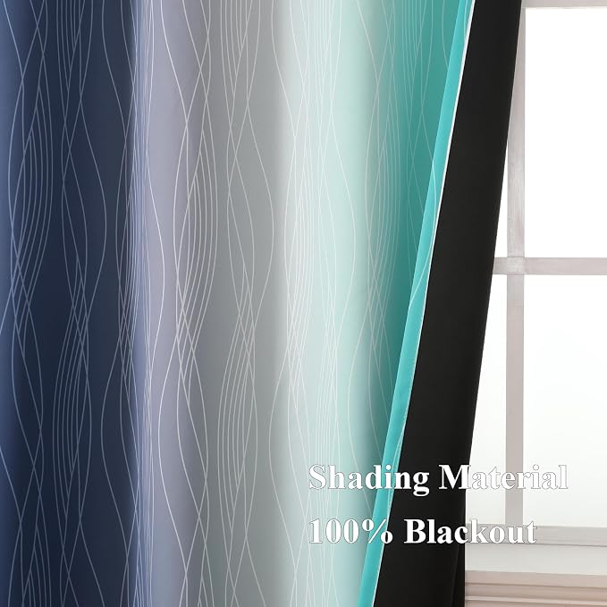 Estelar Textiler Navy Blue and Teal Ombre Blackout Curtains 90 Inches Long 2 - Image 5