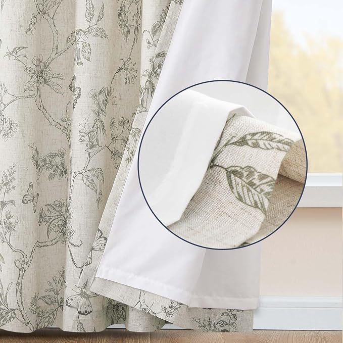 jinchan Floral Curtains Lined Linen Blend Curtain - Image 2