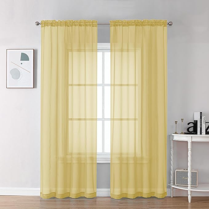 Chyhomenyc Mustard Yellow Sheer Curtains 78 Inches Long by Chyhomenyc