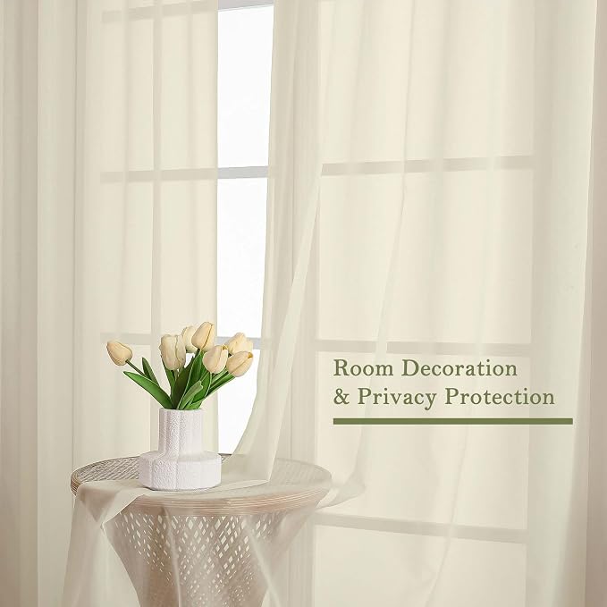 Lecloud Cream Sheer Curtains 120 Inches Long 2 Pcs, Rod Pockets Voile Living - Image 4