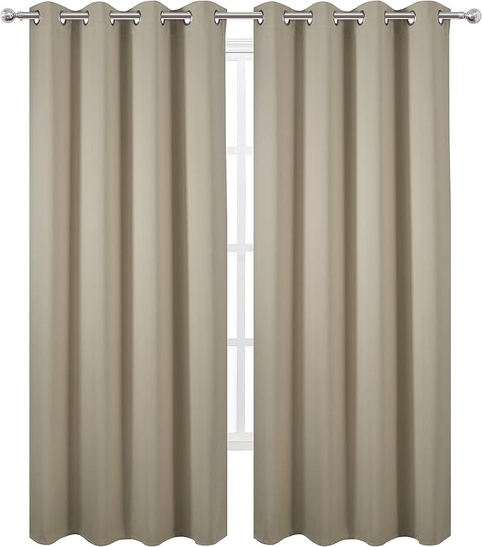 LEMOMO Blackout Curtains 52 x 84 Inch Long Beige Curtains Set of 2 Panels Room - Image 2