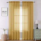 Lecloud Gold Sheer Curtains 90 Inches Long 2 Panels, Breathable Solid Voile by Lecloud
