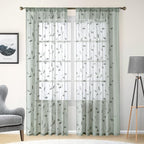HOMEIDEAS Sage Green Sheer Curtains 52 X 96 Inches Long 2 Panels Embroidered - Image 2