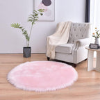duduta Pink Faux Sheepskin Round Rug 4x4 ft, Fluffy Shag Fur Bedroom Nursery by duduta