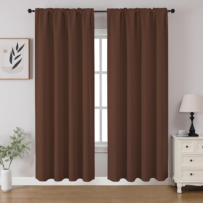 CUCRAF Brown Blackout Curtains 72 inch Length 2 Panels Set, Rod Pocket Room by CUCRAF
