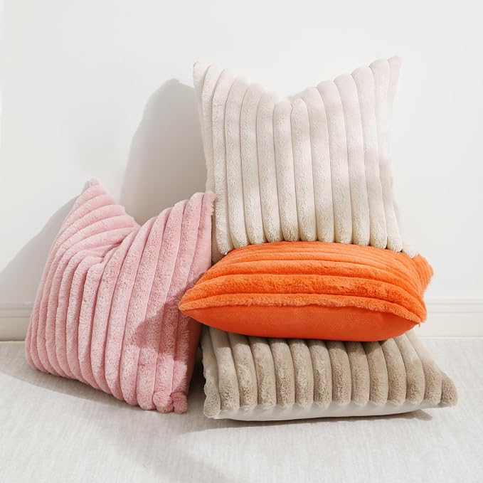 decorUhome Summer Cozy Faux Fur Throw Pillow Covers 22x22 Set of 2 Decorative - Image 5