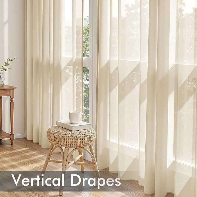 MIULEE Cream Sheer Curtains 84 Inches Long, 4 Panels Set, Light Filtering Rod - Image 5