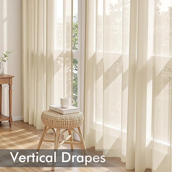 MIULEE Cream Sheer Curtains 63 Inches Long, 4 Panels Set, Light Filtering Rod - Image 5