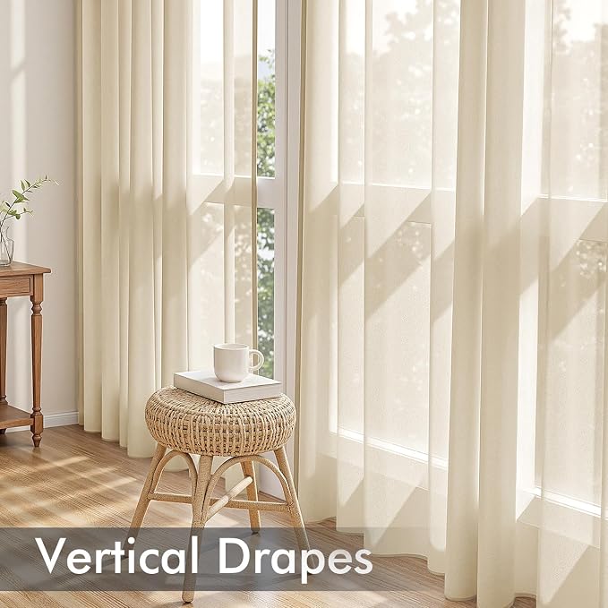 MIULEE Cream Sheer Curtains 102 Inches Long, 4 Panels Set, Light Filtering Rod - Image 5