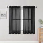 OWENIE Sheer Black Curtains 84 Inch Length 2 Panels Set by OWENIE