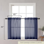 Navy Blue Kitchen Curtains 30 Inch Length Tier 2 PCS, Solid Soft Airy Half - Image 2