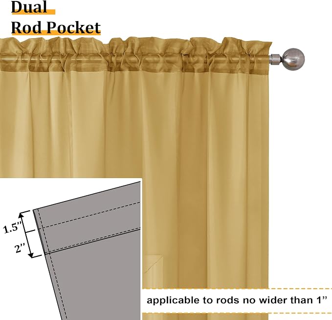 Aiyufeng Gold Sheer Curtain 84 Inches Long 2 Panels Set, Light Filtering Gold - Image 3