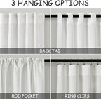 Nanspring Off White Linen Blend Semi Sheer Curtains 86 Inches Long 2 Panel Set - Image 3