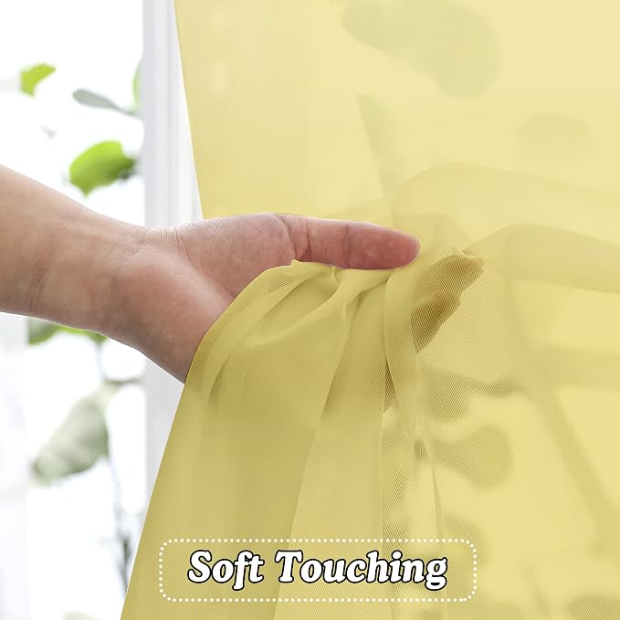 OVZME Mustard Yellow Sheer Curtains, 36 inch 2 Panels Set, Light Filtering - Image 4
