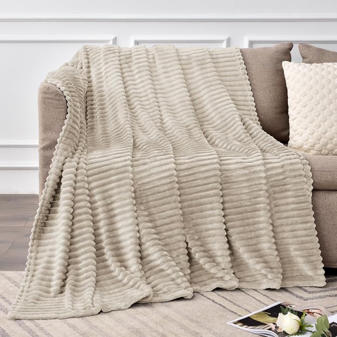 BEDELITE Fleece Throw Blanket for Couch – 3D Ribbed Jacquard Soft and Warm - Image 6