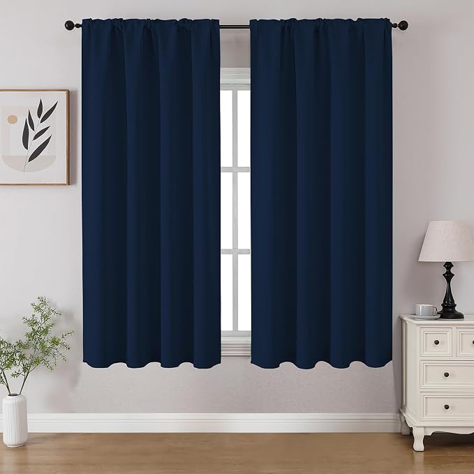 CUCRAF Navy Blue Blackout Curtains 45 inch Length 2 Panels Set, Rod Pocket Room by CUCRAF