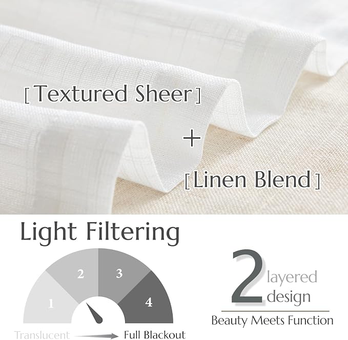 jinchan Linen Valance for Farmhouse Living Room Windows 16 Inch Slubbed Crossed - Image 3