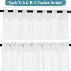RYB HOME White Sheer Curtains Linen Texture Window Panels, Semi Sheer Light - Image 2