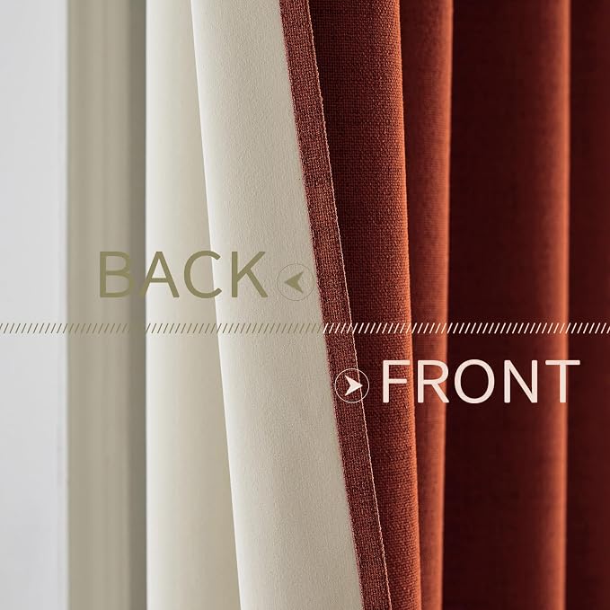 MIULEE 100% Blackout Linen Curtains Thermal Insulated Burnt Orange Fall - Image 6