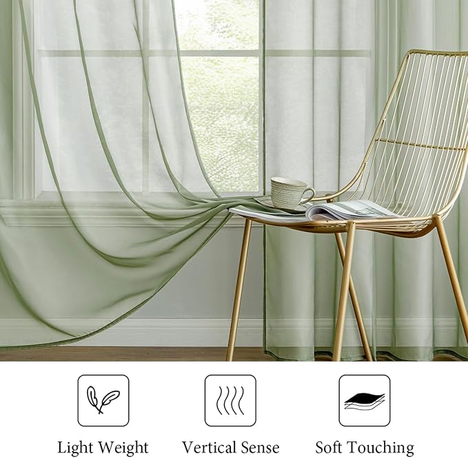 MIULEE 2 Panels Sage Green Sheer Curtains 84 inches Long Window Curtains Rod - Image 4