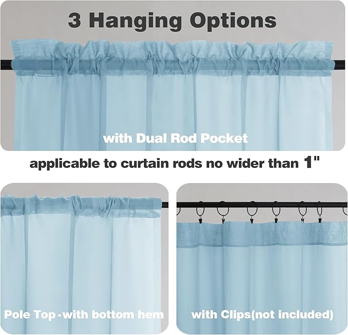 Chyhomenyc Sky Blue Sheer Curtains 78 Inches Long 2 Panels Set - Image 3