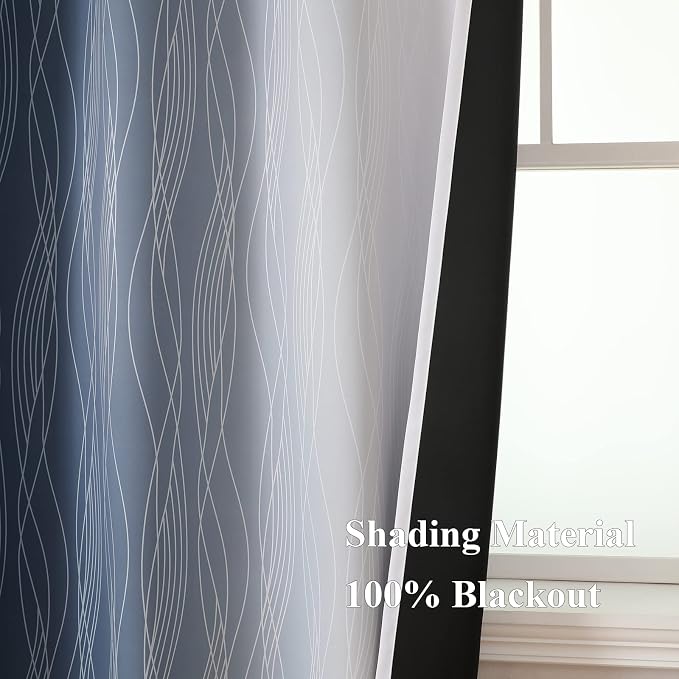 Estelar Textiler Full Room Darkening Greyish White and Navy Blue Blackout - Image 5