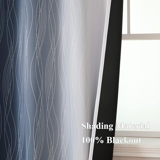 Estelar Textiler Navy Blue and Greyish White Blackout Curtains 108 Inches Long - Image 5