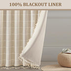 Boho Blackout White Plaid Curtains 84 Inch Beige Linen Blend Drapes - Image 3