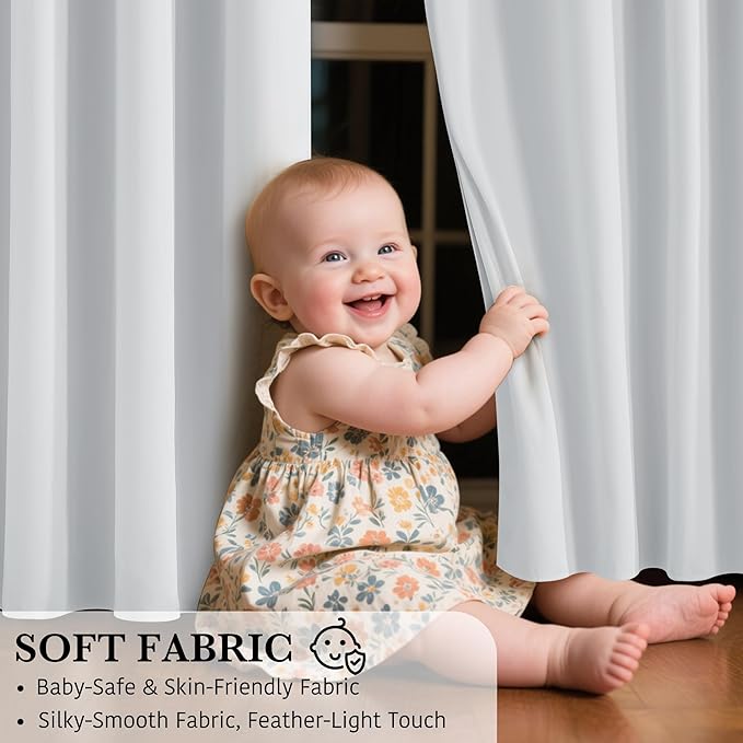 RYB HOME White 100% Blackout Curtains, Short Thermal Insulated Heat & UV - Image 7