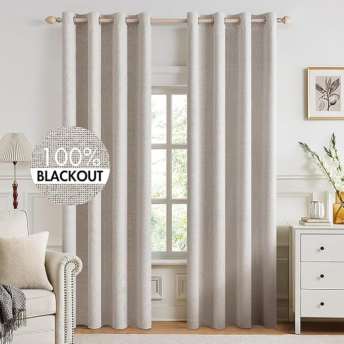 MIULEE 100% Blackout Linen Textured Curtains by MIULEE