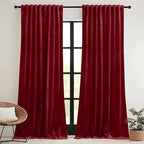 RYB HOME Chistmas Red Velvet Curtains- Super Soft Thermal Insulated Back Tab & - Image 2