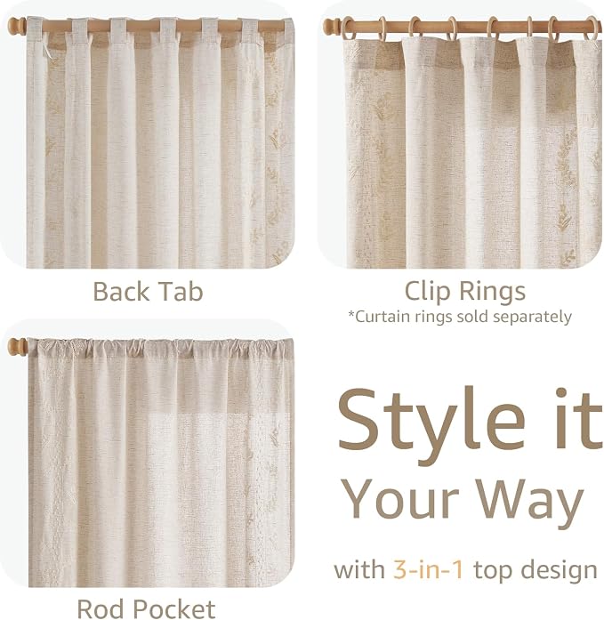jinchan Belrose Linen Curtains for Bedroom Floral Curtains 63 Inch Length Linen - Image 4