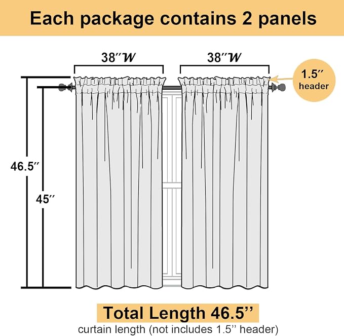 Lecloud Leia 2 Panels Semi Sage Green Sheer Curtains 45 Inch Length, Light - Image 3