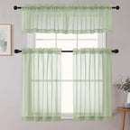 Light Green Kitchen Curtains 30 Inch Length Tier 2 PCS, Solid Soft Airy Half - Image 8